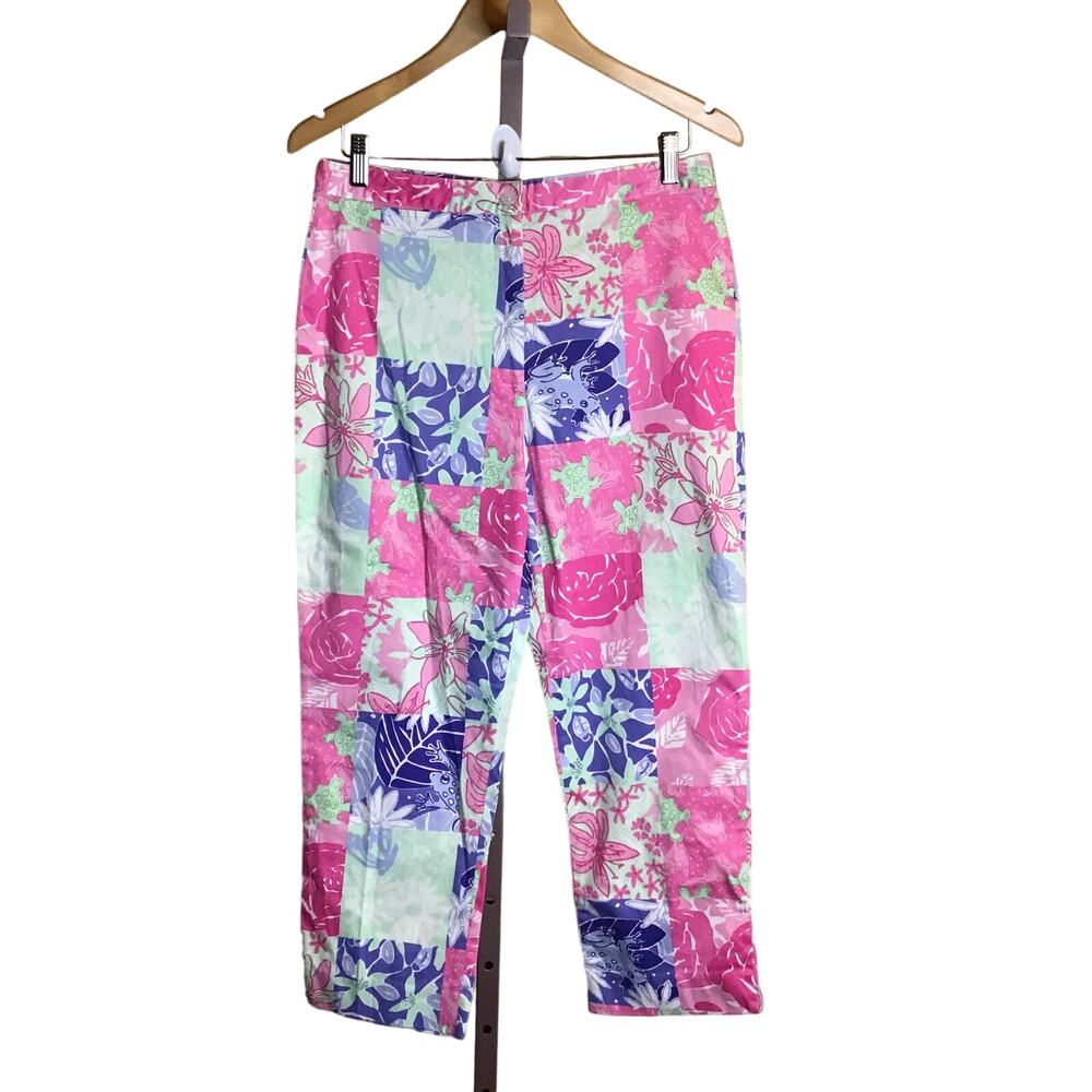 Lilly Pulitzer Women Cropped Pants(No size Tag) Sz. 6 VNTG Patchwork Floral  EUC